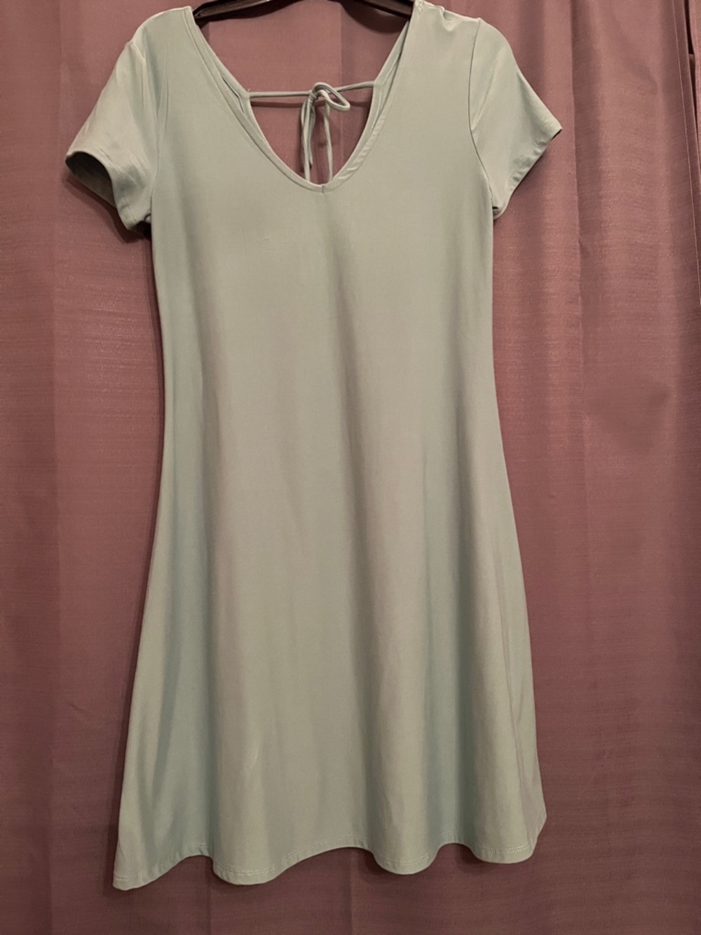 V-Neck Tie-Back A-Line Dress in Pale Mint color is a little darker than photo